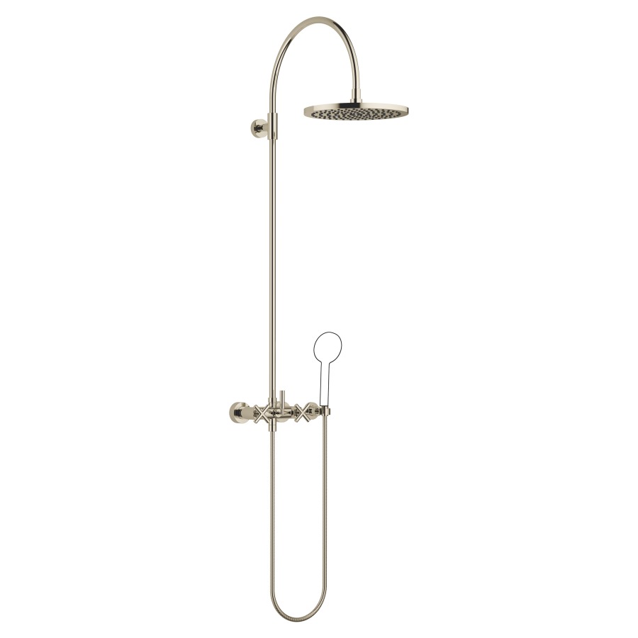 Système de douche TARA
H 116,7 cm, 1/2", E 135-165 mm
batterie de douche, inverseur
rotatif pomme de douche/
dochette à main, pomme de
douche D 300 mm, S 420 mm
système anticalcaire
tuyau de douche 150 cm, sans
douche à main, débit 10 l/min.