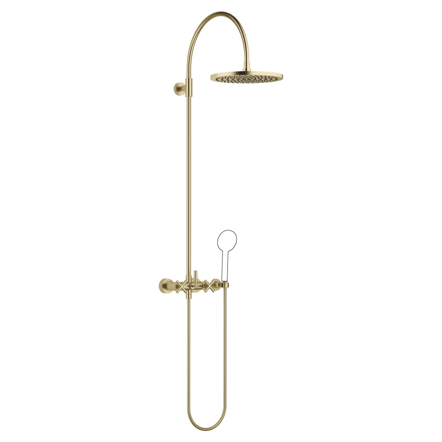 Système de douche TARA
H 116,7 cm, 1/2", E 135-165 mm
batterie de douche, inverseur
rotatif pomme de douche/
dochette à main, pomme de
douche D 300 mm, S 420 mm
système anticalcaire
tuyau de douche 150 cm, sans
douche à main, débit 10 l/min.