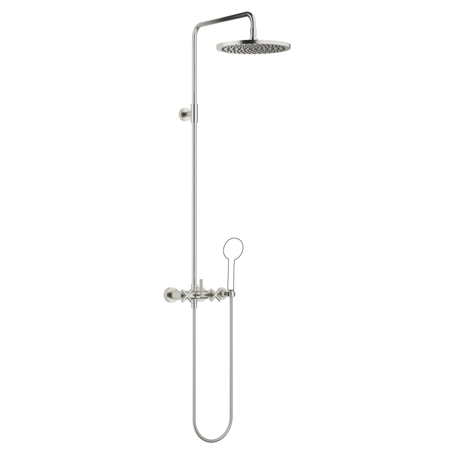 Système de douche TARA
H 116,7 cm, 1/2", E 135-165 mm
batterie de douche, inverseur
rotatif pomme de douche/
dochette à main, pomme de
douche D 300 mm, S 420 mm
système anticalcaire
tuyau de douche 150 cm, sans
douche à main, débit 10 l/min.
