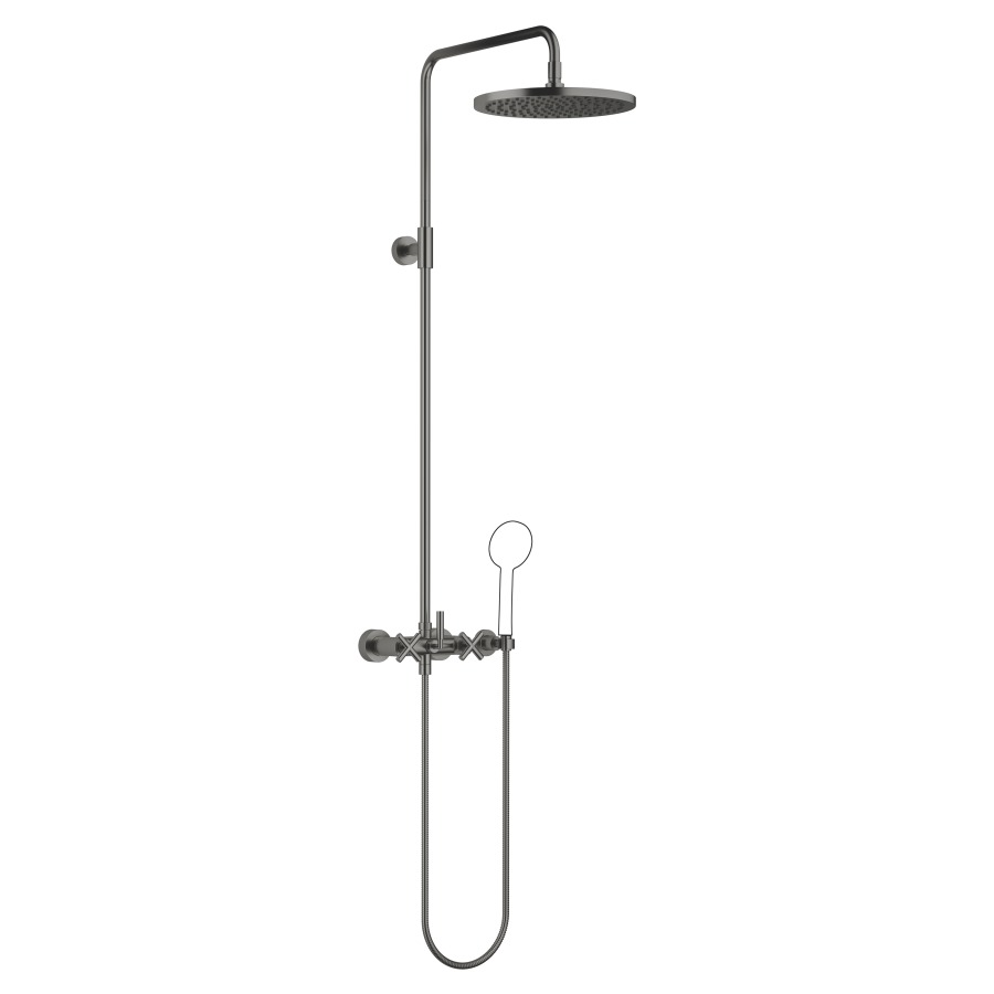 Système de douche TARA
H 116,7 cm, 1/2", E 135-165 mm
batterie de douche, inverseur
rotatif pomme de douche/
dochette à main, pomme de
douche D 300 mm, S 420 mm
système anticalcaire
tuyau de douche 150 cm, sans
douche à main, débit 10 l/min.