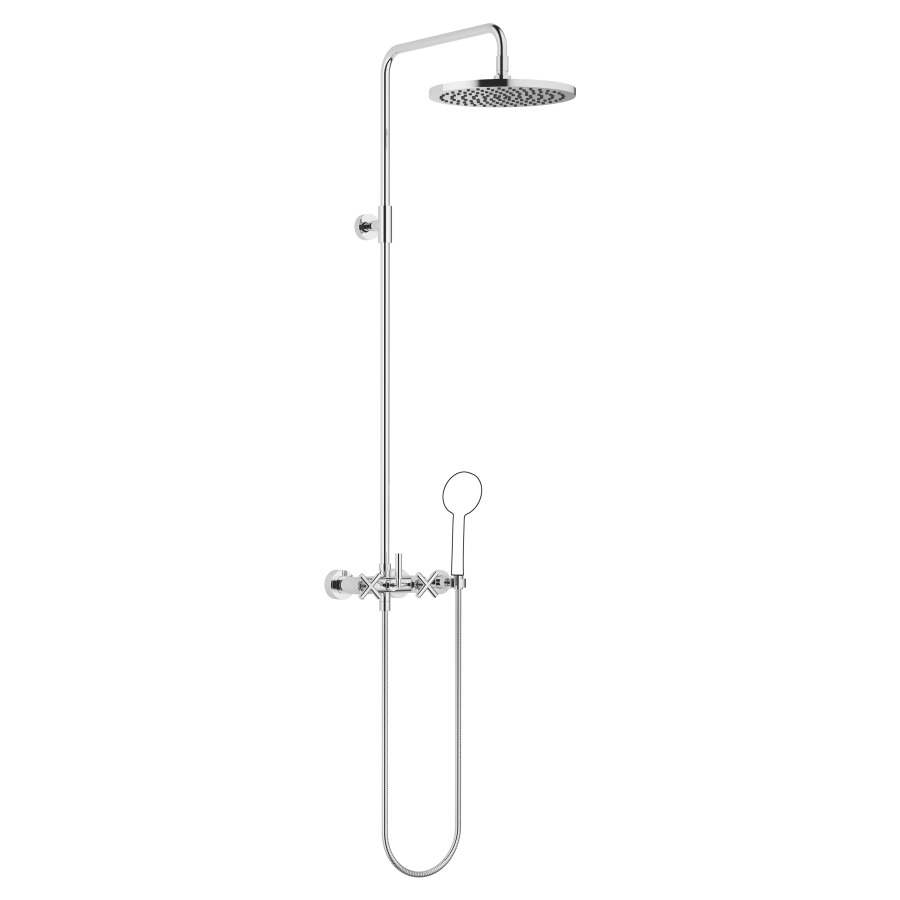 Système de douche TARA
H 116,7 cm, 1/2", E 135-165 mm
batterie de douche, inverseur
rotatif pomme de douche/
dochette à main, pomme de
douche D 300 mm, S 420 mm
système anticalcaire
tuyau de douche 150 cm, sans
douche à main, débit 10 l/min.