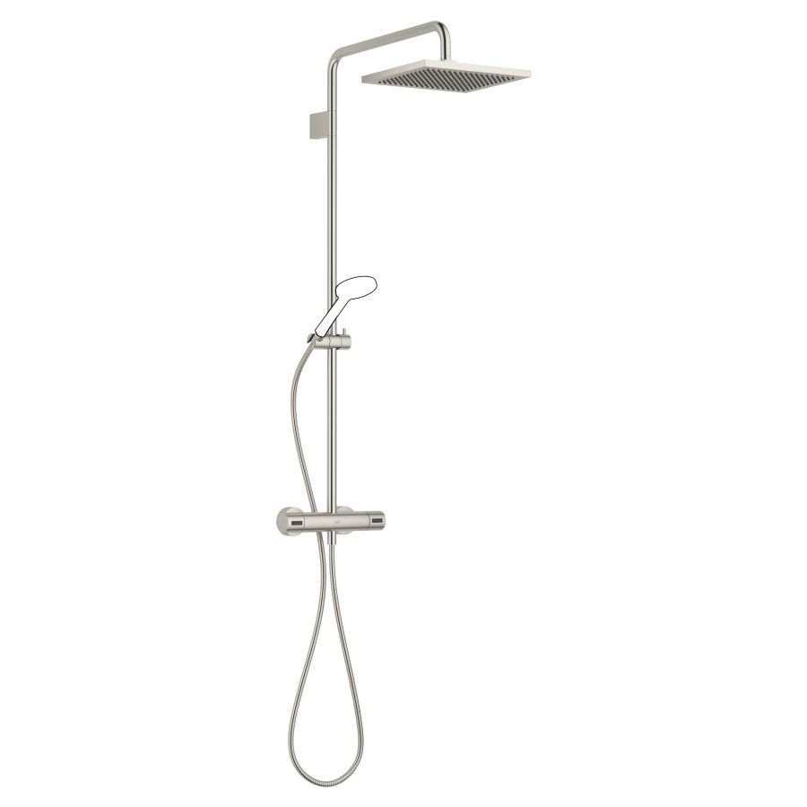Système de douche DORNBRACHT
Flow Reduce, H 117 cm
E 137-163 mm, 1/2"
mélangeur thermostat
inverseur rotatif avec
réglage du débit et fonction
d'arrêt, pomme de douche
300 x 240 mm, S 453 mm
système anticalcaire
tuyau  175 cm, sans douche à
main, débit 12 l/min.