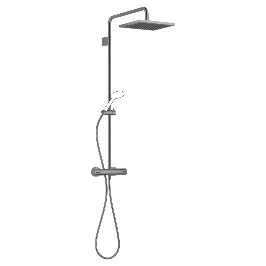 Système de douche DORNBRACHT
Flow Reduce, H 117 cm
E 137-163 mm, 1/2"
mélangeur thermostat
inverseur rotatif avec
réglage du débit et fonction
d'arrêt, pomme de douche
300 x 240 mm, S 453 mm
système anticalcaire
tuyau  175 cm, sans douche à
main, débit 12 l/min.