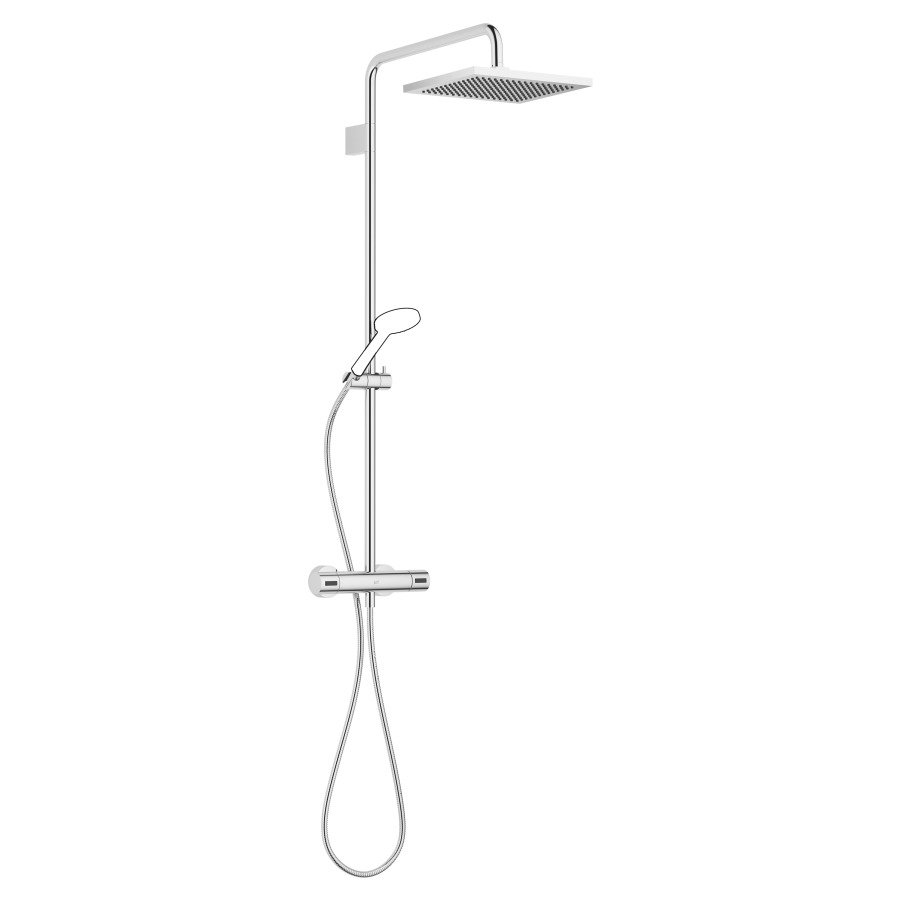 Système de douche DORNBRACHT
Flow Reduce, H 117 cm
E 137-163 mm, 1/2"
mélangeur thermostat
inverseur rotatif avec
réglage du débit et fonction
d'arrêt, pomme de douche
300 x 240 mm, S 453 mm
système anticalcaire
tuyau  175 cm, sans douche à
main, débit 12 l/min.