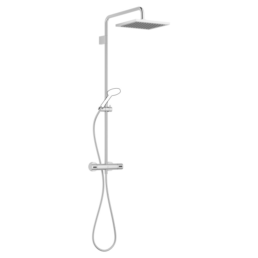 Système de douche DORNBRACHT
Flow Reduce, H 117 cm
E 137-163 mm, 1/2"
mélangeur thermostat
inverseur rotatif avec
réglage du débit et fonction
d'arrêt, pomme de douche
300 x 240 mm, S 453 mm
système anticalcaire
tuyau  175 cm, sans douche à
main, débit 12 l/min.