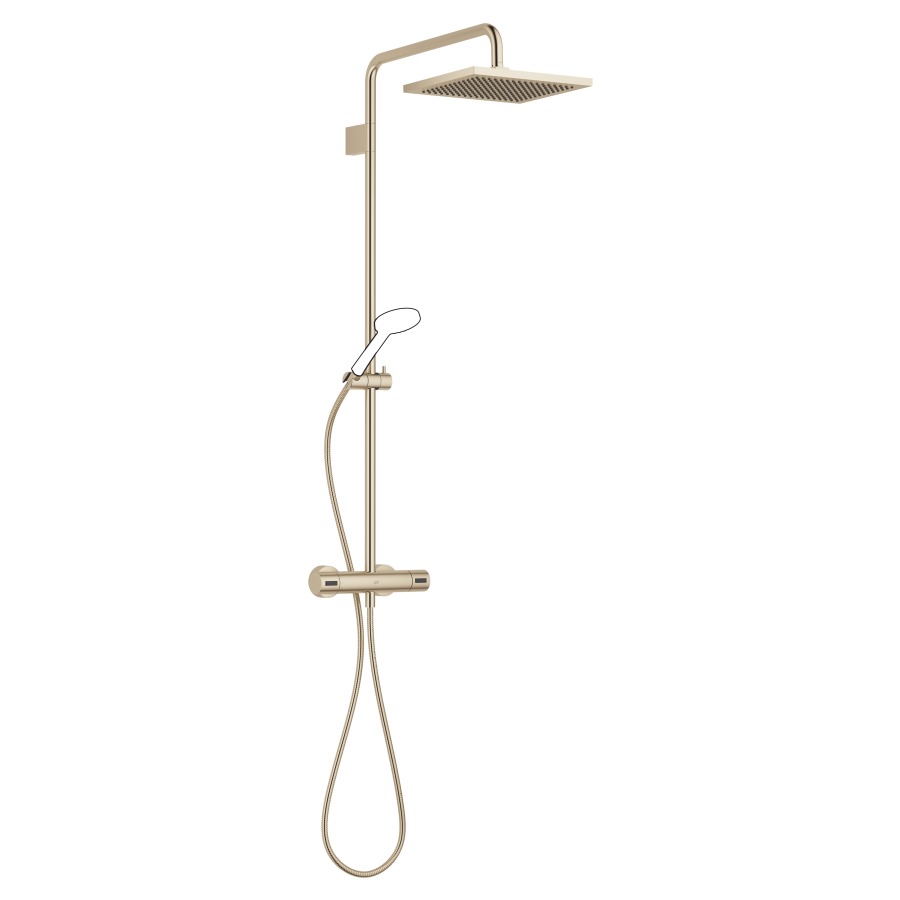Système de douche DORNBRACHT
Flow Reduce, H 117 cm
E 137-163 mm, 1/2"
mélangeur thermostat
inverseur rotatif avec
réglage du débit et fonction
d'arrêt, pomme de douche
300 x 240 mm, S 453 mm
système anticalcaire
tuyau  175 cm, sans douche à
main, débit 12 l/min.