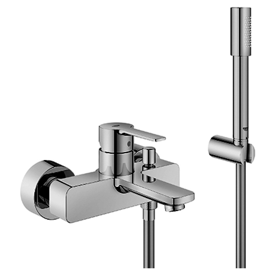 Mélangeur de bain LINEARE
E 150 mm, raccords S
1/2" x 1/2" cachés
douche à main Sena, support
de douche Tempesta 100
tuyau de douche Silverflex
150 cm