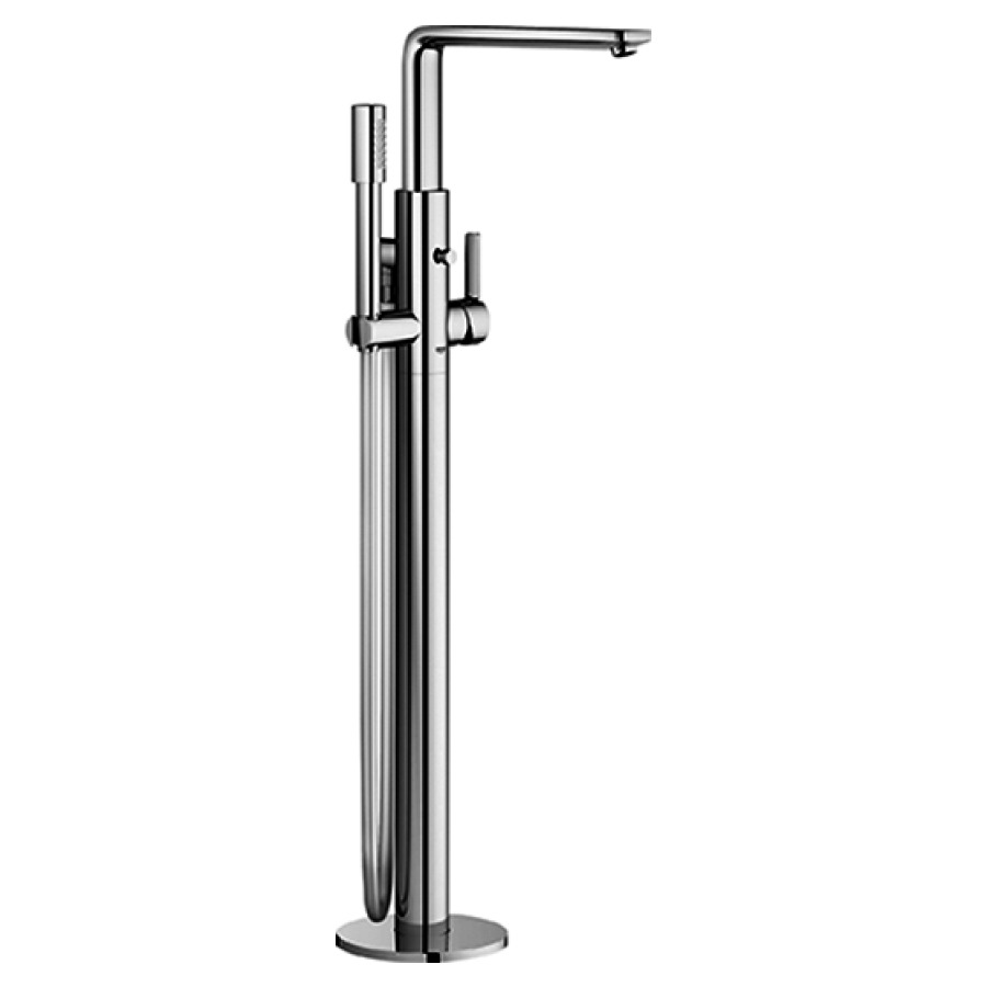 Mélangeur de bain LINEARE
S 271 mm, goulot fixe
H jusqu'à aérateur 779-883 mm
avec colonne pour montage
à pose libre, douche à main
Sena, tuyau de douche
Silverflex 125 cm, sans corps
à encastrer 755 104