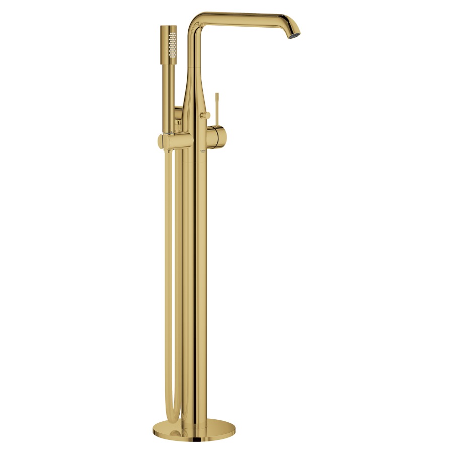 Mélangeur de bain ESSENCE NEW
S 277 mm, goulot orientable
H jusqu'à aérateur 740-844 mm
avec colonne pour montage
à pose libre, douche à main
tuyau 125 cm
sans corps à encastrer 755 104