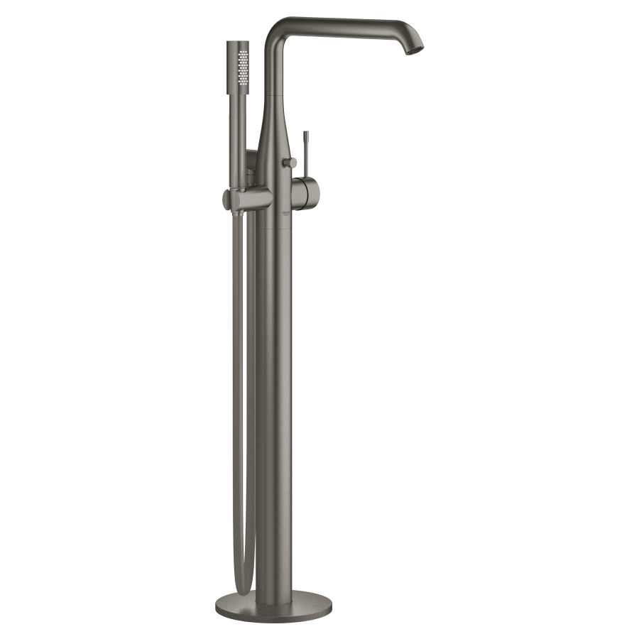 Mélangeur de bain ESSENCE NEW
S 277 mm, goulot orientable
H jusqu'à aérateur 740-844 mm
avec colonne pour montage
à pose libre, douche à main
tuyau 125 cm
sans corps à encastrer 755 104