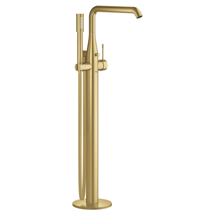 Mélangeur de bain ESSENCE NEW
S 277 mm, goulot orientable
H jusqu'à aérateur 740-844 mm
avec colonne pour montage
à pose libre, douche à main
tuyau 125 cm
sans corps à encastrer 755 104