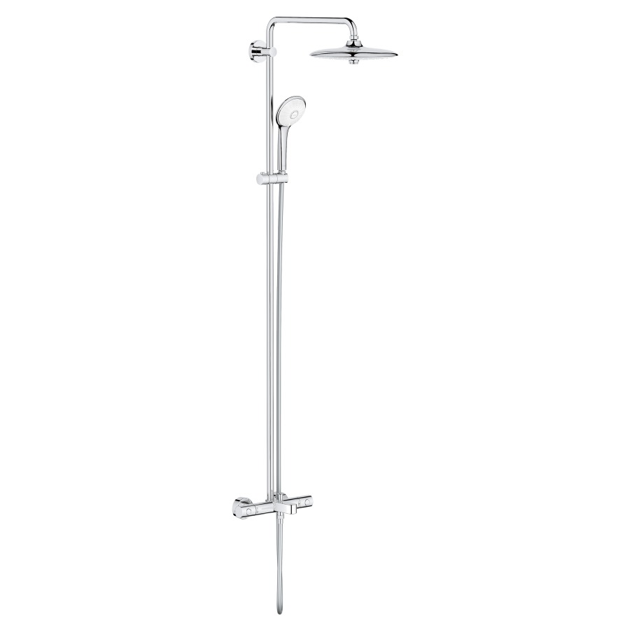 Système de douche EUPHORIA
SYSTEM 260, montage mural
thermostat, inverseur, goulot
de baignoire, pomme de douche
Euphoria 260, bras de douche
S 450 mm, douche à main
Euphoria 110 Massage
glissière, tuyau de douche
175 cm, Dreamspray, Eco-Joy
9,5 l/min