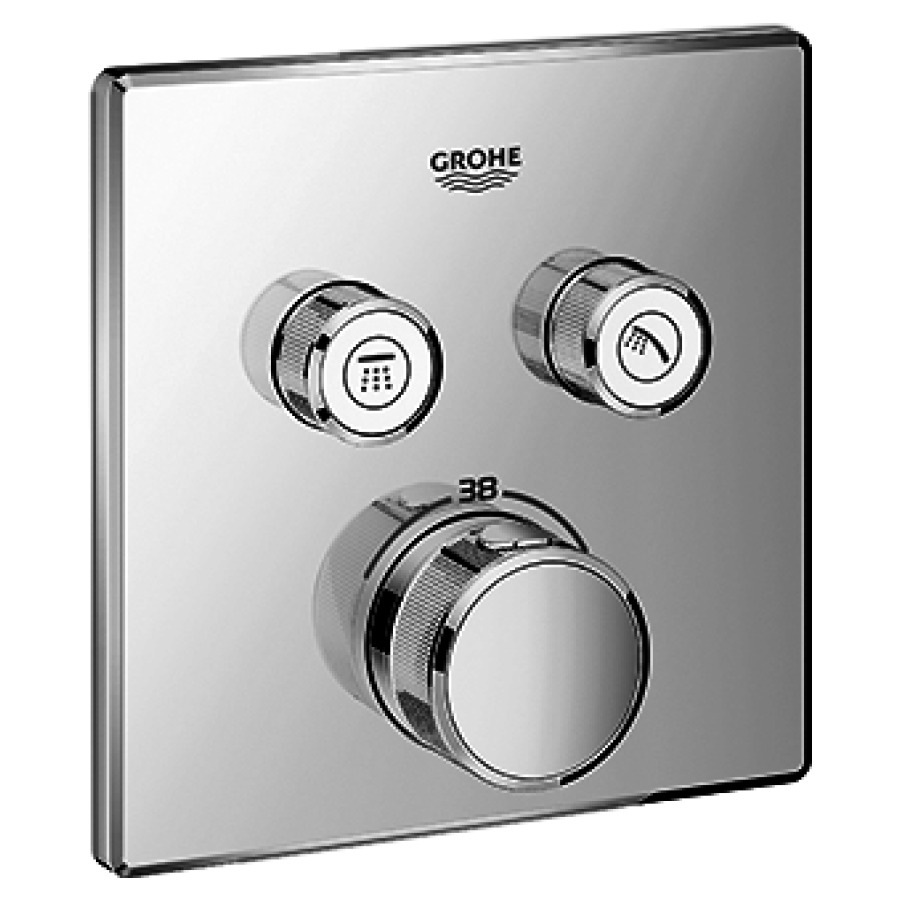 Thermostat GROHTHERM SMART
CONTROL UP, set de montage
final, thermostat avec 2
robinets d'arrêt, plaque de
fermeture 158 x 158 mm, sans
corps à encastrer 756 040