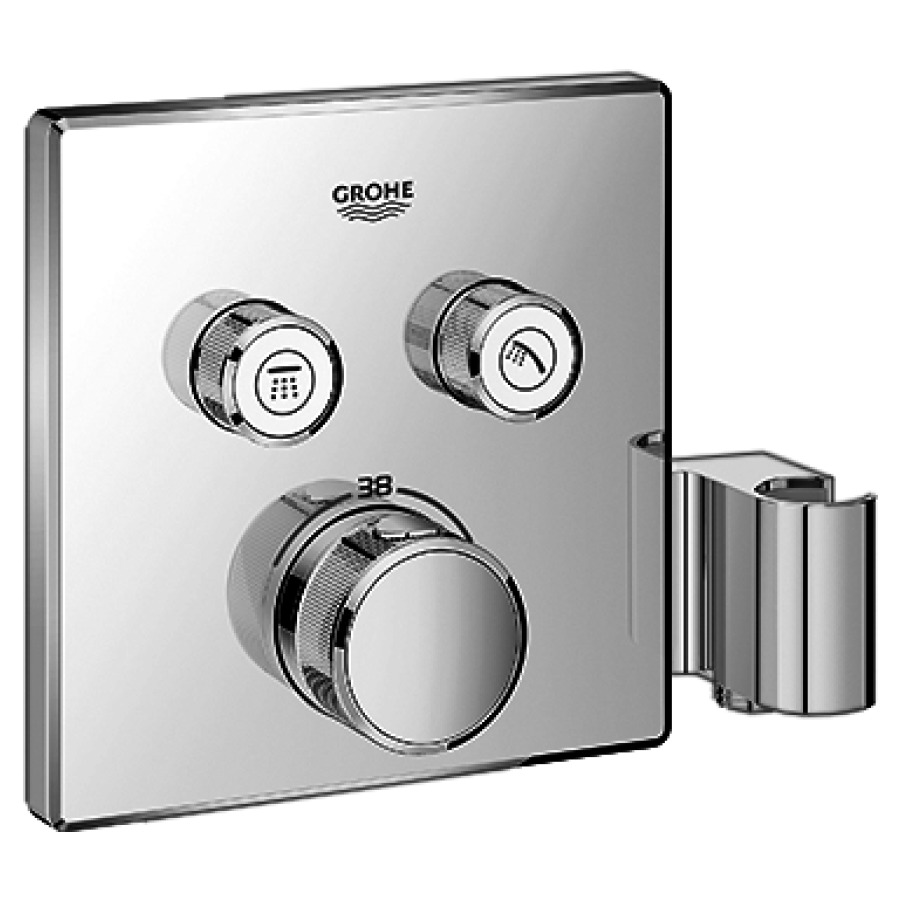 Thermostat GROHTHERM SMART
CONTROL UP, set de montage
final, thermostat avec 2
robinets d'arrêt, support de
douche intégrée, plaque de
fermeture 158 x 158 mm, sans
corps à encastrer 756 040