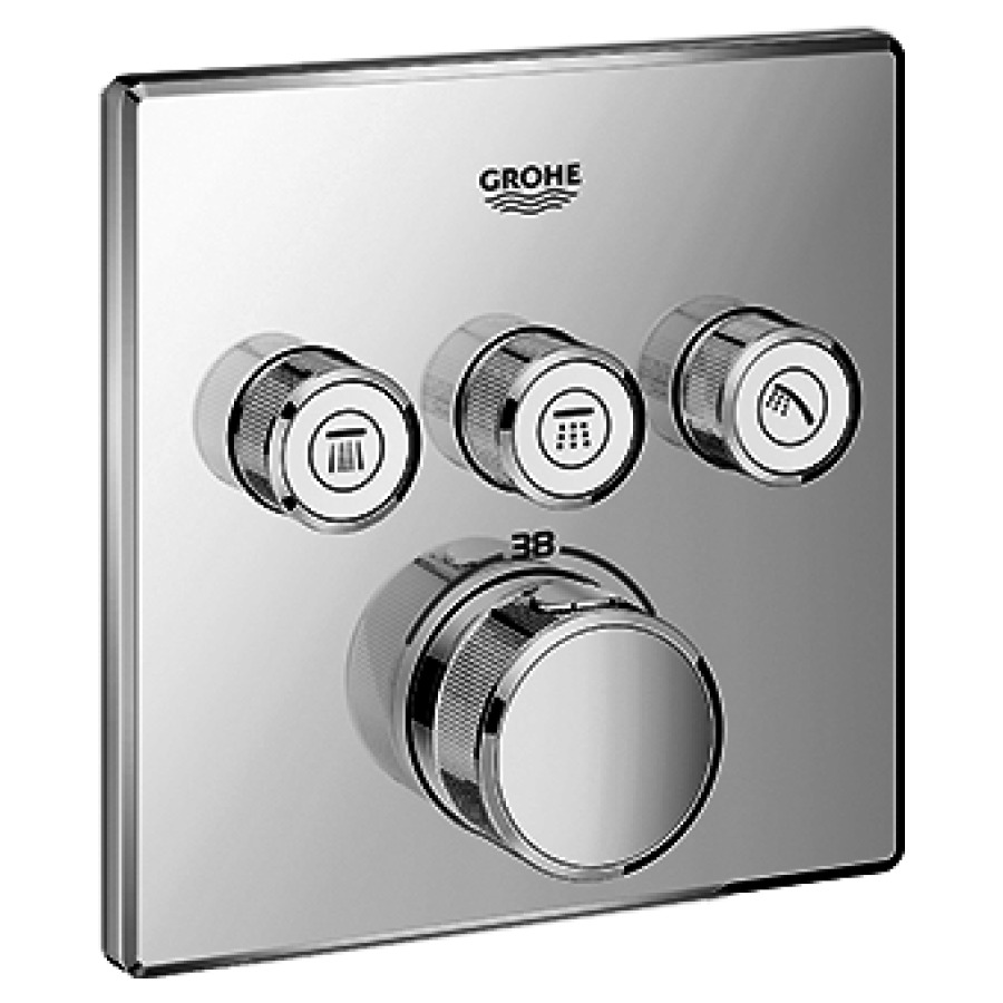 Thermostat GROHTHERM SMART
CONTROL UP, set de montage
final, thermostat avec 3
robinets d'arrêt, plaque de
fermeture 158 x 158 mm, sans
corps à encastrer 756 040