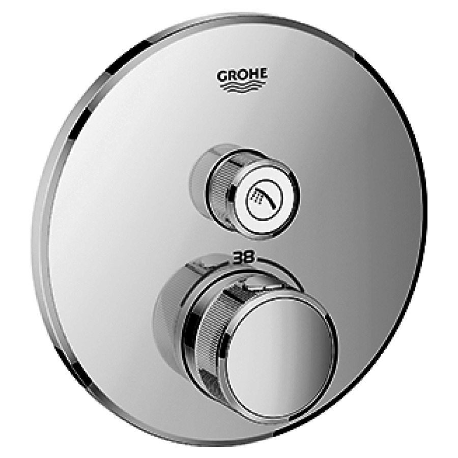 Thermostat GROHTHERM SMART
CONTROL UP, set de montage
final, thermostat avec robinet
d'arrêt, plaque de fermeture
D 158 mm, sans corps à
encastrer 756 040