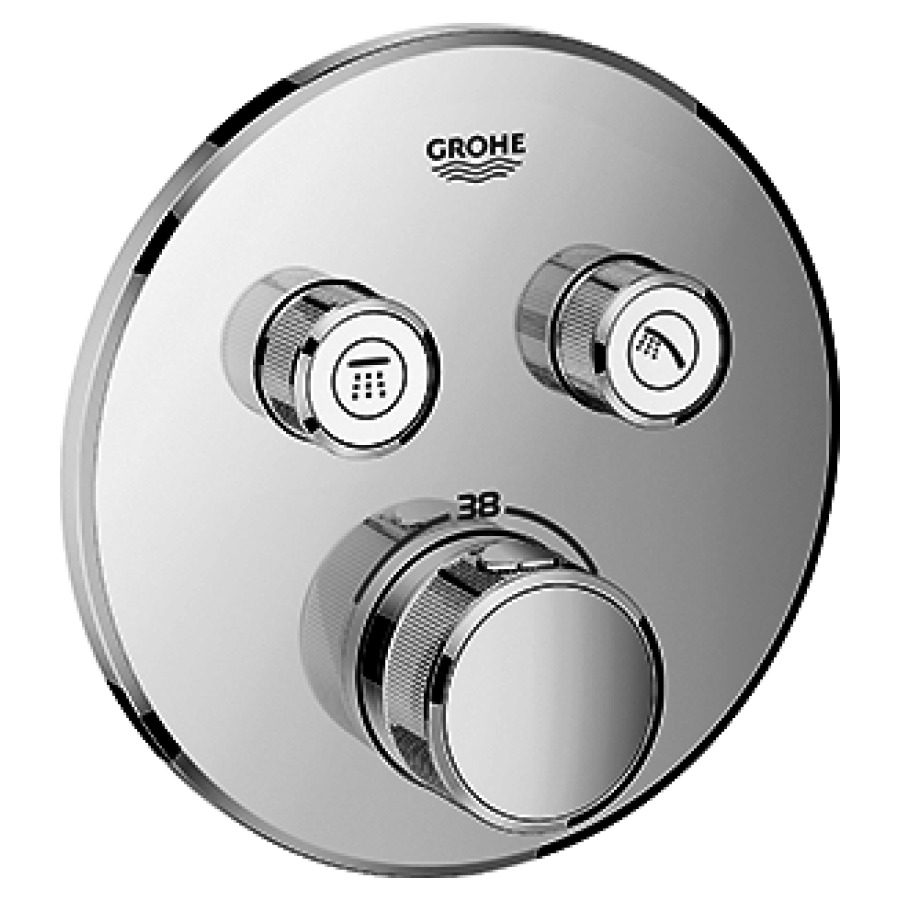 Thermostat GROHTHERM SMART
CONTROL UP, set de montage
final, thermostat avec 2
robinets d'arrêt, plaque de
fermeture D 158 mm, sans
corps à encastrer 756 040