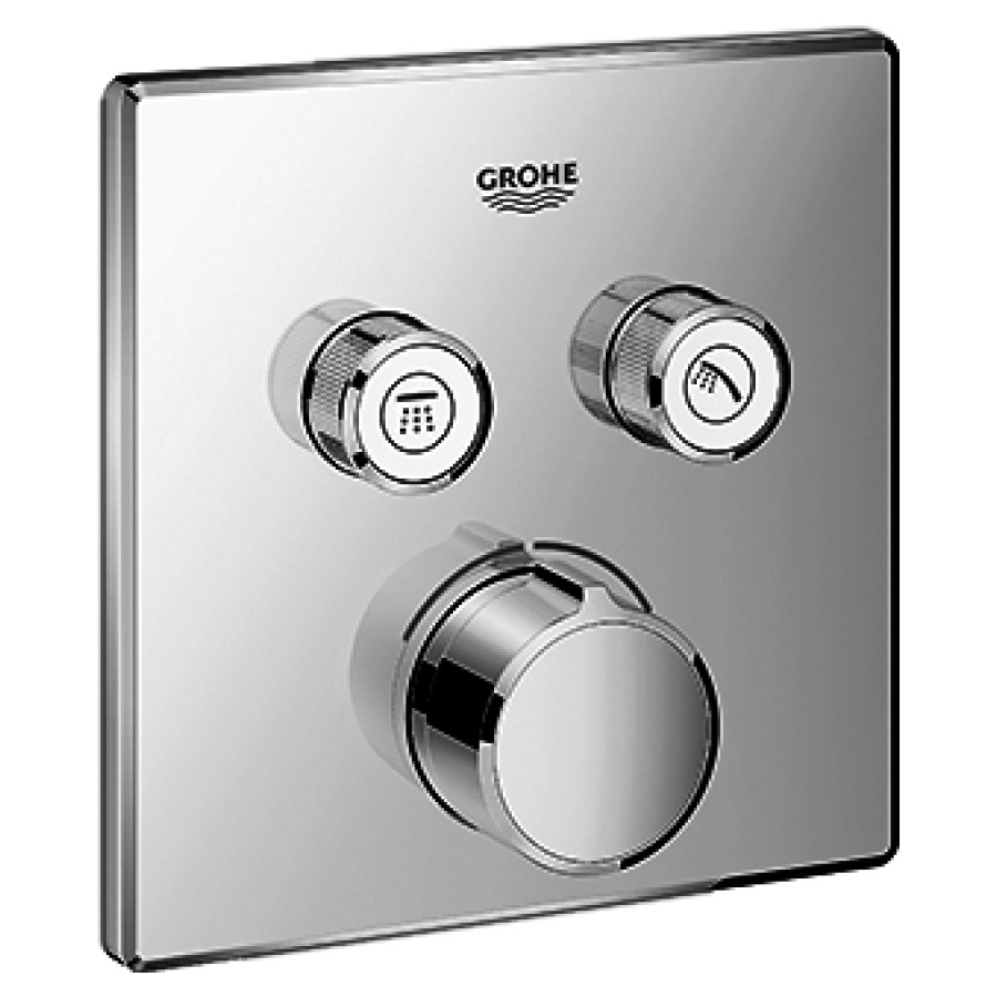 Mélangeur de douche SMART
CONTROL UP, set de montage
final, avec 2 robinets d'arrêt
plaque de fermeture
158 x 158 mm, sans corps à
encastrer 756 027