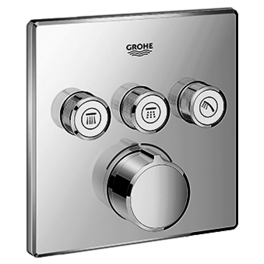Mélangeur de douche SMART
CONTROL UP, set de montage
final, avec 3 robinets d'arrêt
plaque de fermeture
158 x 158 mm, sans corps à
encastrer 756 040