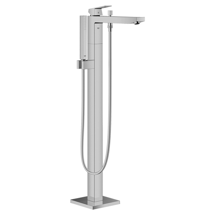Mélangeur de bain EUROCUBE
S 298 mm, goulot fixe
H jusqu'à aérateur 759-863 mm
H totale 886-990 mm, pour
montage à pose libre
inverseur, tuyau douche à main
Euphoria Cube, sans corps
à encastrer 755 104