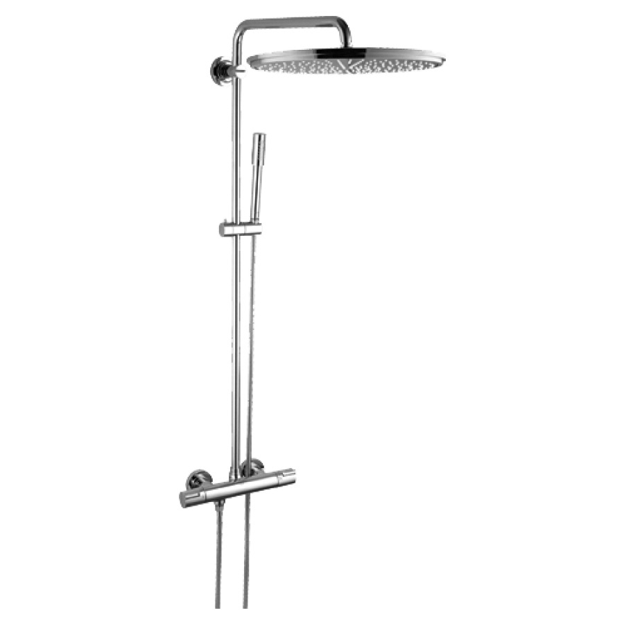 Système de douche RAINSHOWER
montage mural, mélangeur de
douche thermostat, pomme de
douche Rainshower Jumbo
D 40 cm, douche à main Sena
support à rotule, tuyau de
douche 175 cm
groupe acoustique NT