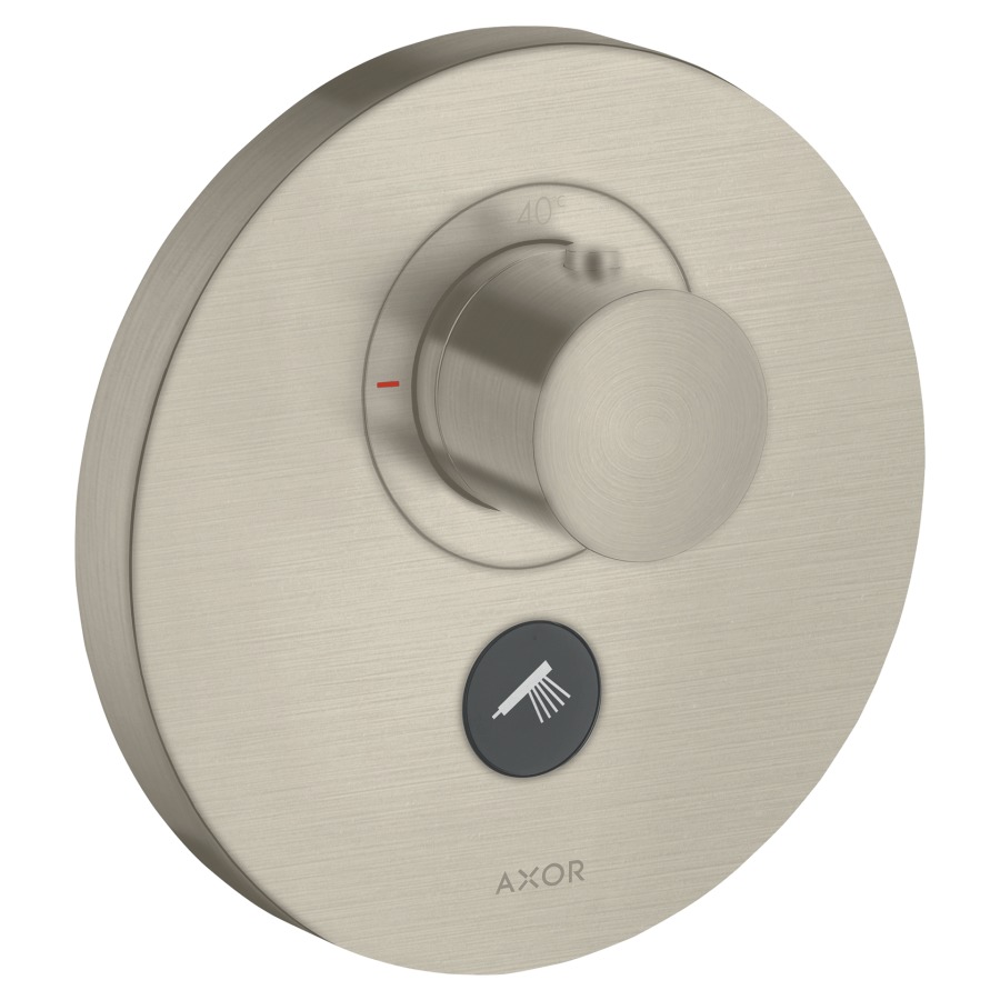 Thermostat SHOWERSELECT
ROUND UP, Endmontageset
Highflow, D 17 cm, Drucktasten
zur Steuerung von 1
Verbraucher, Druchflussmenge
Brause 30 l/min, Durchfluss-
menge oberer Abgang 59 l/min
ohne Einbaukörper 757 011