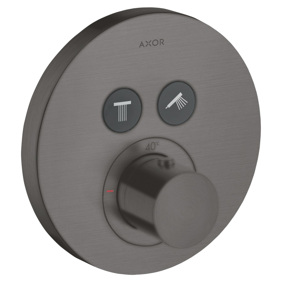 Thermostat SHOWERSOLUTIONS UP
Endmontageset
D 17 cm, Drucktasten, zur
Steuerung von 2 Verbrauchern
Durchflussmenge 26 l/min
ohne Einbaukörper 757 011