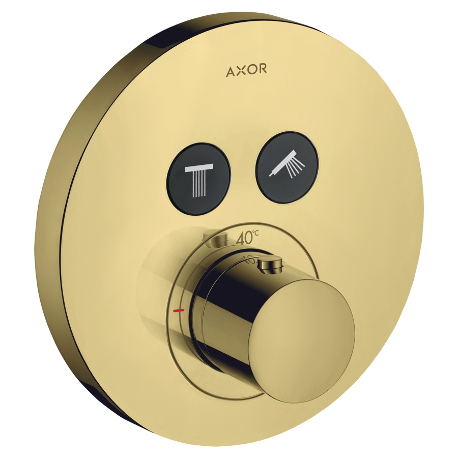 Thermostat SHOWERSOLUTIONS UP
Endmontageset
D 17 cm, Drucktasten, zur
Steuerung von 2 Verbrauchern
Durchflussmenge 26 l/min
ohne Einbaukörper 757 011