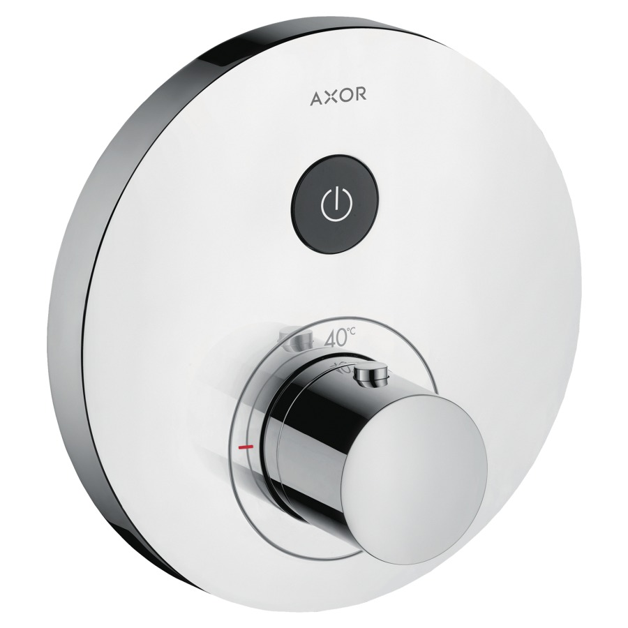 Thermostat SHOWERSELECT
ROUND UP, Endmontageset
D 17 cm, Drucktasten, zur
Steuerung von 1 Verbraucher
Durchflussmenge 26 l/min
ohne Einbaukörper 757 011