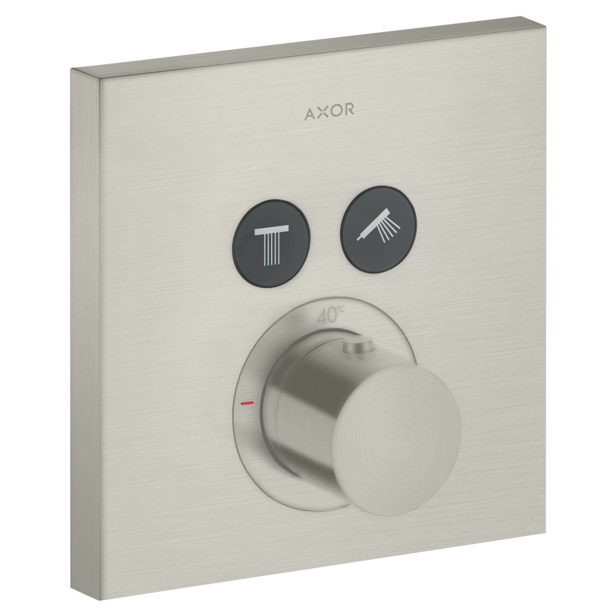 Thermostat SHOWERSOLUTIONS UP
Endmontageset
17 x 17 cm, Drucktasten, zur
Steuerung von 2 Verbrauchern
Durchflussmenge 26 l/min
ohne Einbaukörper 757 011