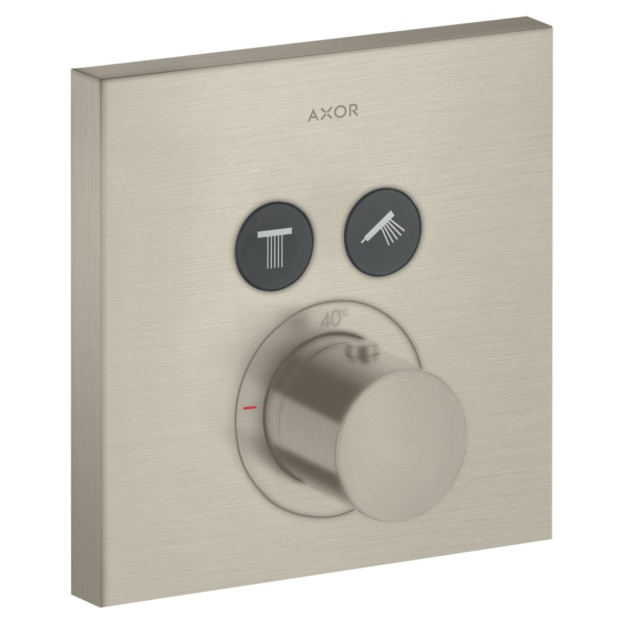 Thermostat SHOWERSOLUTIONS UP
Endmontageset
17 x 17 cm, Drucktasten, zur
Steuerung von 2 Verbrauchern
Durchflussmenge 26 l/min
ohne Einbaukörper 757 011
