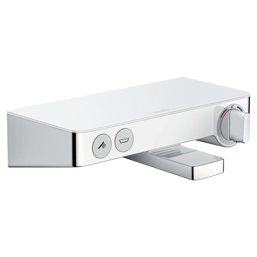 Mélangeur de bain SHOWER
TABLET SELECT 300, thermostat
E 138-162 mm, raccords 1/2"
robinet start/stop, réglable
par pression sur un bouton
tablette en verre, sans douche
à main, débit 20 l/min
groupe acoustique I