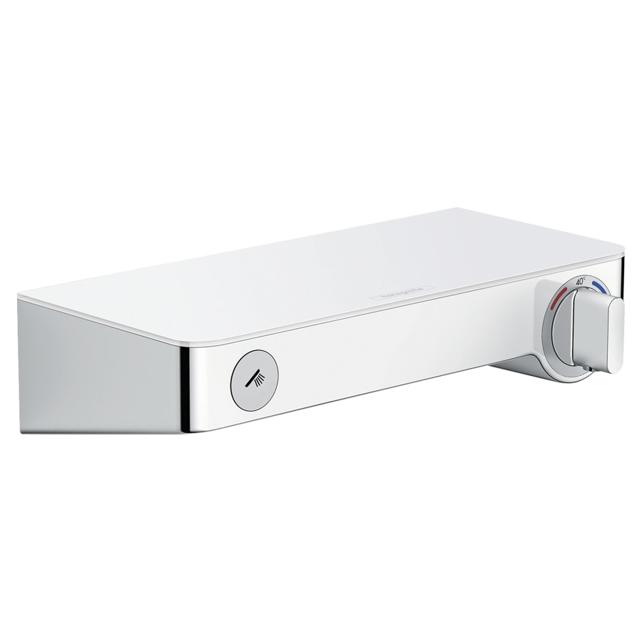 Mélangeur de douche SHOWER
TABLET SELECT 300, thermostat
E 138-162 mm, raccords S 1/2"
robinet start/stop, tablette
en verre, sans douche à main
débit sortie douchette
14 l/min, groupe acoustique I