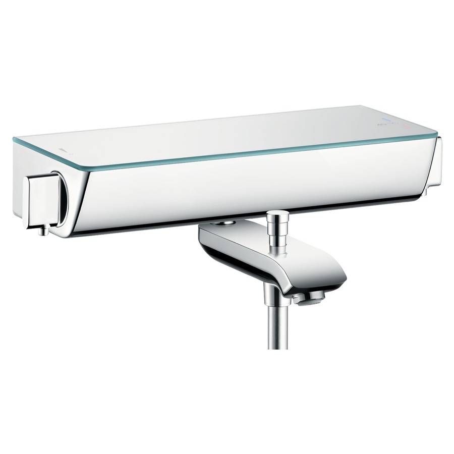 Mélangeur de bain ECOSTAT
SELECT, thermostat
E 138-162 mm, raccords S 1/2"
inverseur, avec robinet
d'arrêt, tablette en verre
sans douche à main, débit
22 l/min, groupe acoustique I