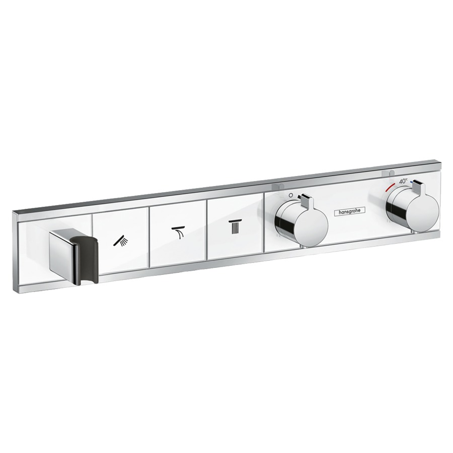 Module Thermostat RAINSELECT
UP, set de montage final
thermostat avec robinet
d'arrêt et Select-Button pour
la commande de 3 sorties
support de douche avec
raccordement de tuyau
débit 26 l/min, sans corps à
encastrer 757 025, groupe
acoustique I