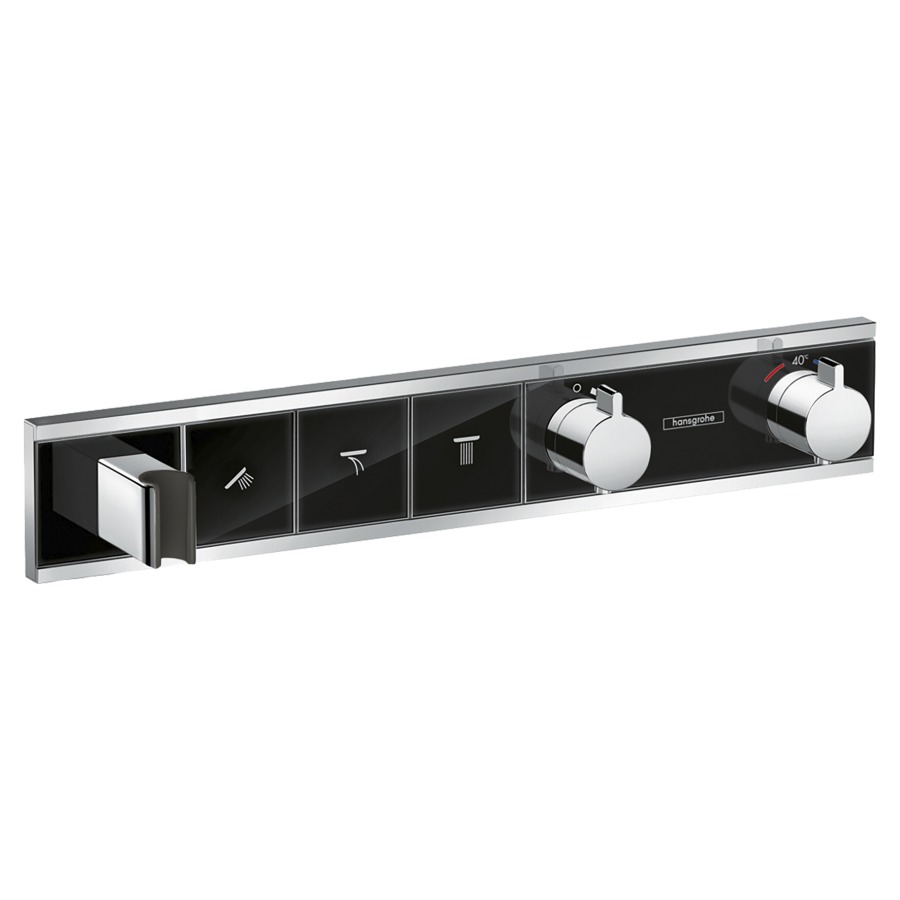 Module Thermostat RAINSELECT
UP, set de montage final
thermostat avec robinet
d'arrêt et Select-Button pour
la commande de 3 sorties
support de douche avec
raccordement de tuyau
débit 26 l/min, sans corps à
encastrer 757 025, groupe
acoustique I