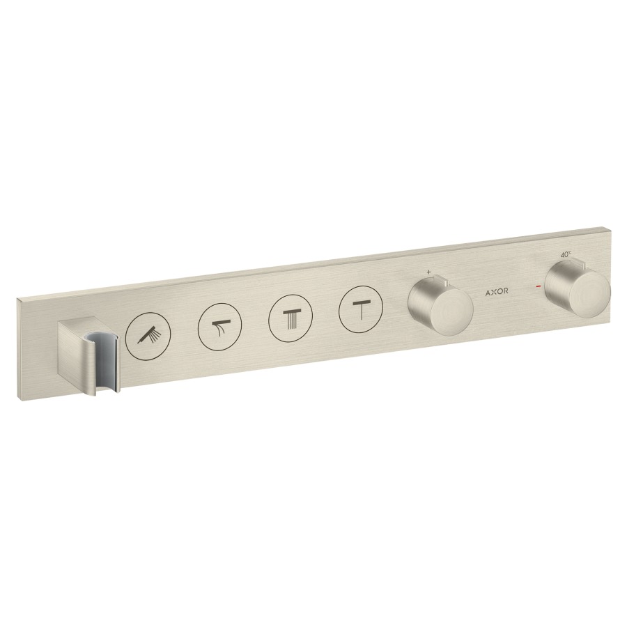 Thermostatmodul SHOWER
SOLUTIONS SELECT UP
Endmontageset, für Steuerung
von 4 Verbrauchern, Brause-
halter, Durchflussmenge
26 l/min, ohne Einbaukörper
757 041, Geräuschgruppe I