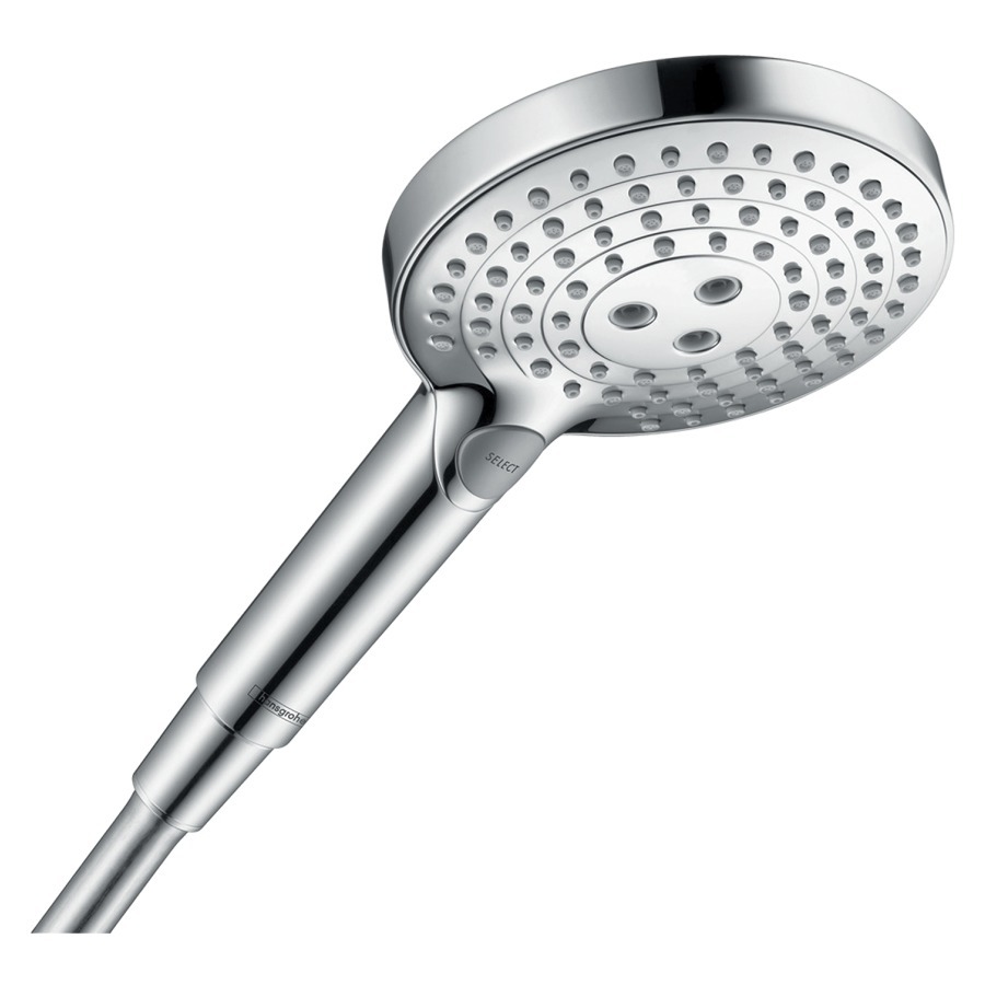 Handbrause RAINDANCE SELECT S
120, 3jet EcoSmart+
Quick Clean, D 12,5 cm
Strahlumstellung
durch Select-Taste
PowderRain/Rain/Whirl
Durchflussmenge 5,7 l/min