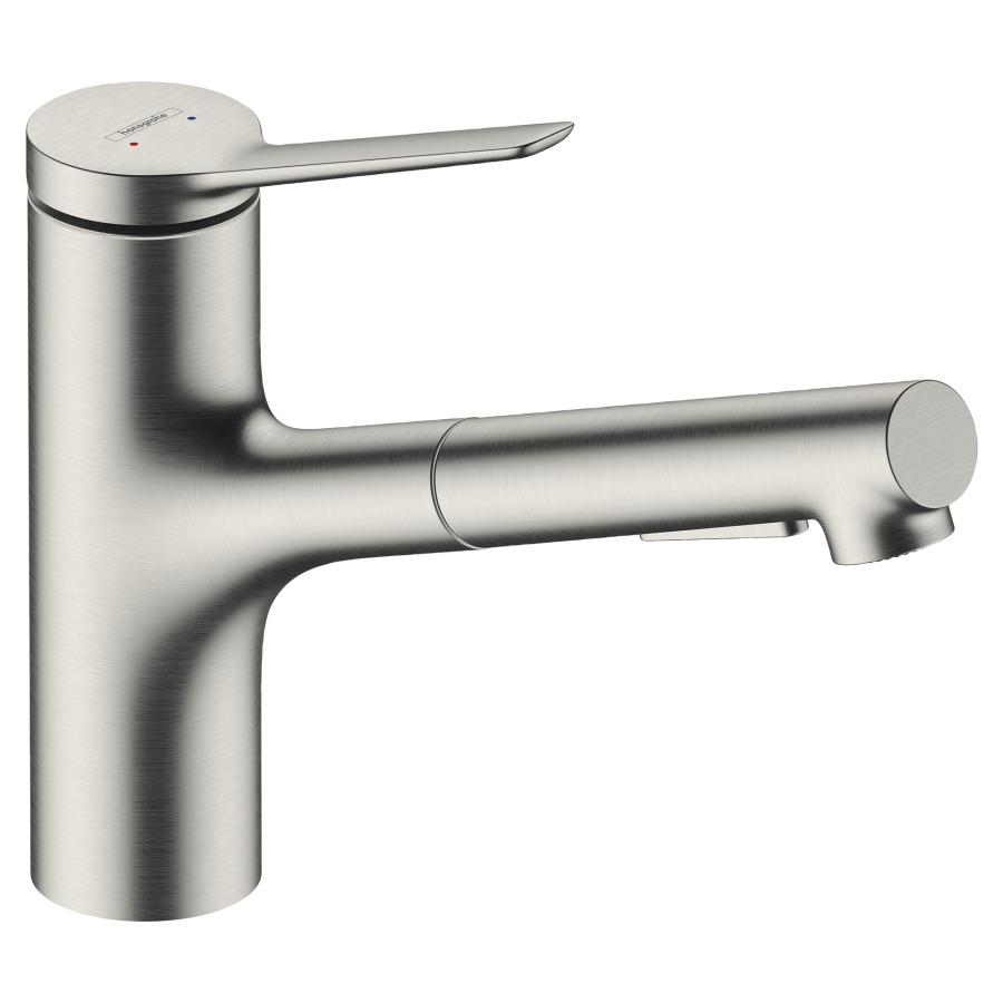Mélangeur d'évier ZESIS 150
S 219 mm, goulot orientable
150°, douche extensible 2jet
jet laminaire et jet pluie
Quick-Connect tuyau de douche
débit 8,2 l/min