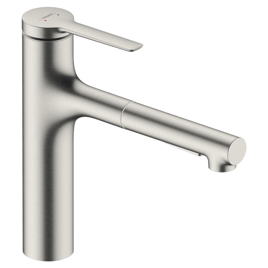 Mélangeur d'évier ZESIS 160
S 231 mm, goulot orientable
150°, douche extensible 2jet
jet laminaire et jet pluie
Quick-Connect tuyau de douche
débit 8,2 l/min
