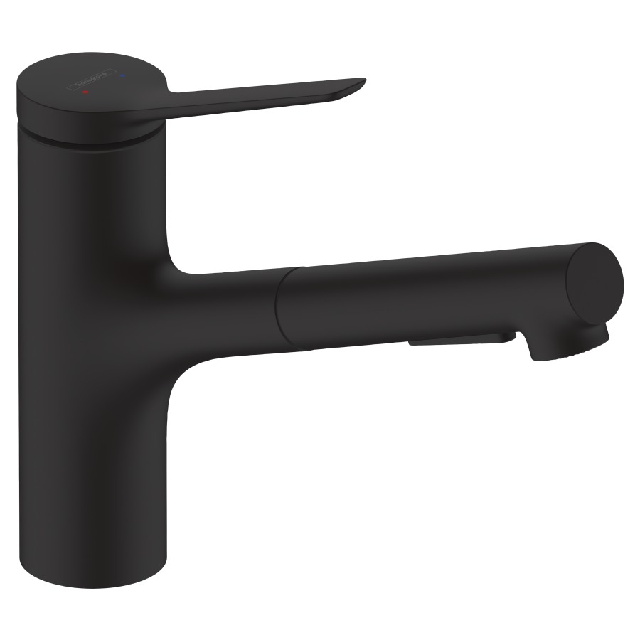 Mélangeur d'évier ZESIS 150
S 219 mm, goulot orientable
150°, douche extensible 2jet
jet laminaire et jet pluie
sBox lite, débit 8,2 l/min