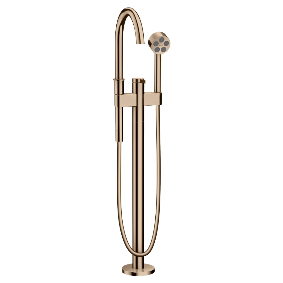 Bademischer ONE
A 220 mm, Auslauf fest
H bis Luftsprudler 866-946 mm
mit Standrohr für freistehende
Montage, Handbrause
Brauseschlauch, Brausehalter
ohne Einbaukörper 758 415