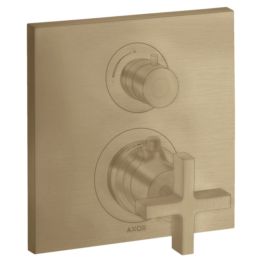 Thermostat CITTERIO
set de montage final
avec robinet d'arrêt et
inverseur, poignée à croix
sans 757 011, groupe
acoustique I