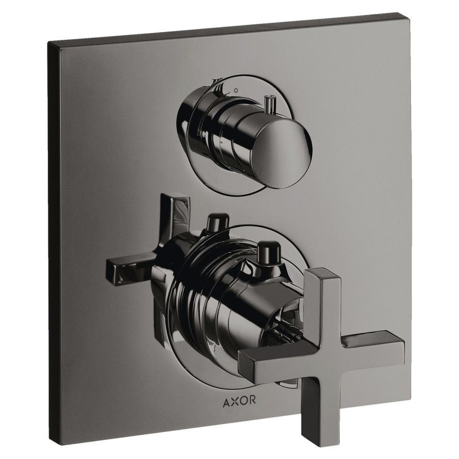 Thermostat CITTERIO
set de montage final
avec robinet d'arrêt et
inverseur, poignée à croix
sans 757 011, groupe
acoustique I