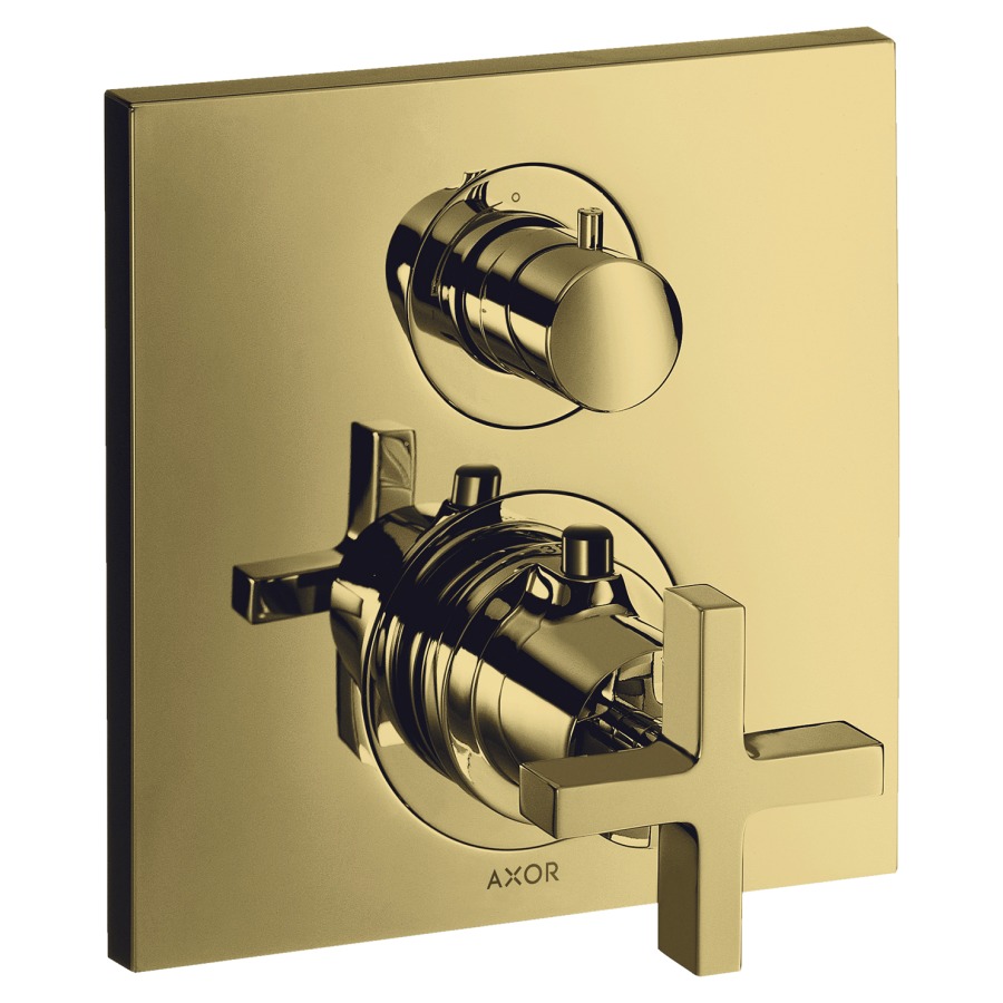 Thermostat CITTERIO
set de montage final
avec robinet d'arrêt et
inverseur, poignée à croix
sans 757 011, groupe
acoustique I