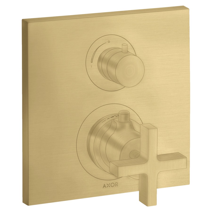 Thermostat CITTERIO
set de montage final
avec robinet d'arrêt et
inverseur, poignée à croix
sans 757 011, groupe
acoustique I