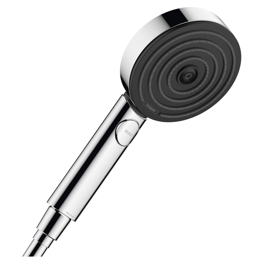 Handbrause PULSIFY SELECT S
105, 3jet Relaxation EcoSmart
Quick Clean, D 10,5 cm
Strahlumstellung
durch Select-Taste
PowderRain/IntenseRain
Massagestrahl
Durchflussmenge 6,9 l/min