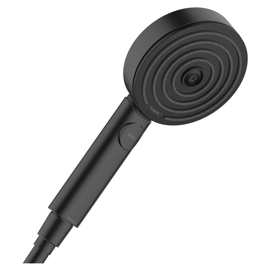 Handbrause PULSIFY SELECT S
105, 3jet Relaxation EcoSmart
Quick Clean, D 10,5 cm
Strahlumstellung
durch Select-Taste
PowderRain/IntenseRain
Massagestrahl
Durchflussmenge 6,9 l/min