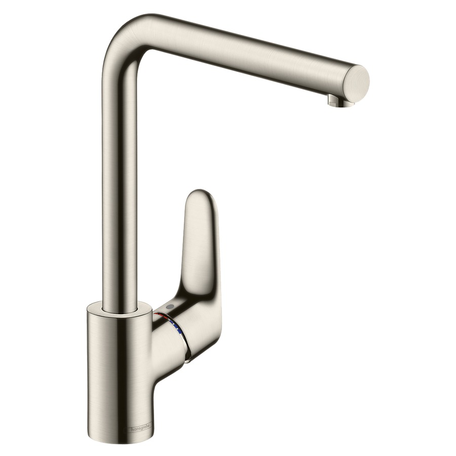 Mélangeur d'évier FOCUS 280
S 222 mm goulot orientable
110/150/360°, débit 12 l/min
cartouche en céramique
poignée position à gauche ou à
droite, groupe acoustique I
