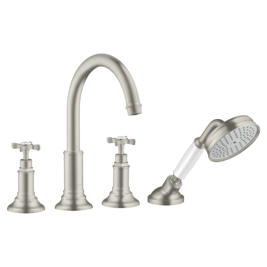 Garniture de rempl. MONTREUX
4-trous, goulot pour gorge
de baignoire S 196 mm
2 robinets, douche à main
extensible, set final pour
montage sur bord carrelé
sans set de base 758 024
groupe acoustique I